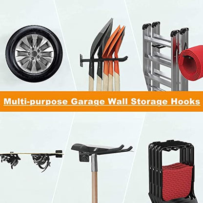 TORACK 4 Pack Garage Storage System Hooks, Heavy Duty Wall Mount Tool Organizer, Chair Hanger Garage Storage Utility Hooks for Car Tires, Ladders, Chairs, Strollers, Power Tools, Garden Tools - size: 4-pack 12.4" Heavy Hooks