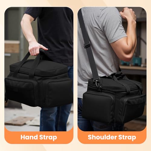 VJI Heavy Duty Tool Bag with Multi-Pockets, Portable Storage Bag with Large Zipper, Carrying Toolbag with Adjustable Shoulder Strap and Ergonomic Handle, Repairman, Carpenters, Handyman, Black - color: Black