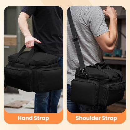 VJI Heavy Duty Tool Bag with Multi-Pockets, Portable Storage Bag with Large Zipper, Carrying Toolbag with Adjustable Shoulder Strap and Ergonomic Handle, Repairman, Carpenters, Handyman, Black - color: Black