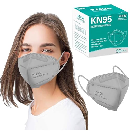 50PCS KN95 Face Masks Breathable Disposable Mask 5 Layer Cup Dust Safety Filter Efficiency≥95% with Elastic Ear Loops and Nose Bridge Clip(Grey) - color: Grey-50pcs