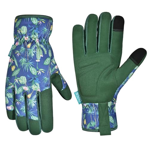 Gardening Gloves for Women and Men, Garden Gloves with Touch Screen, Thorn Proof Puncture Resistant Working Gloves, Gardening Gifts for Women,Blue-green flowers M - color: Blue-green Flowers, size: Medium