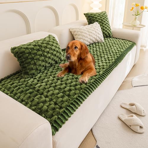 Mivnue Pet Couch Cover Dogs Washable Sofa Protector Non Slip Fuzzy Couch Pads Pet Friendly Dog Mat for Couches and Sofas - color: Green, size: 27.6" x 82.7"