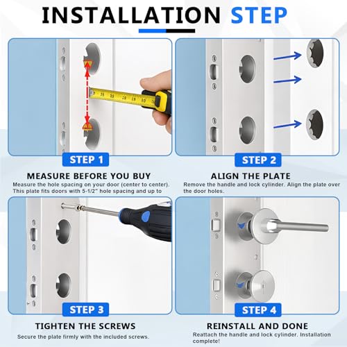 Leinuosen Door Reinforcement Plate for 1-3/4" Thick Doors, Stainless Steel Reinforce and Repair Doors Silver Latch Deadbolt Cover Jamb Plate, 2 Hole, Add Extra Security to Your Home(4 Pack)
