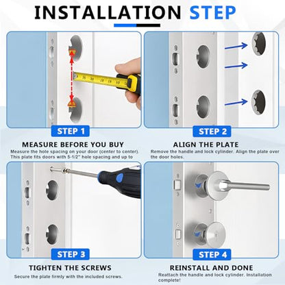 Leinuosen Door Reinforcement Plate for 1-3/4" Thick Doors, Stainless Steel Reinforce and Repair Doors Silver Latch Deadbolt Cover Jamb Plate, 2 Hole, Add Extra Security to Your Home(4 Pack)