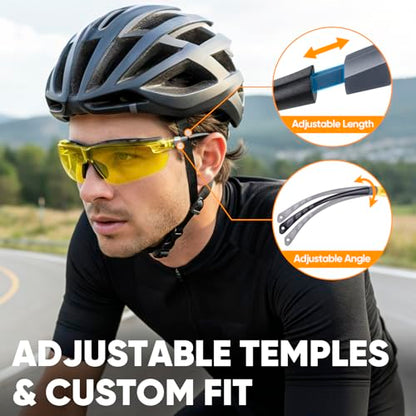 TICONN Anti-Fog Safety Glasses for Men and Women, ANSI Z87.1 Scratch Proof Eye Goggles with Adjustable Arms and UV Protection - style: 10 Pack/Yellow