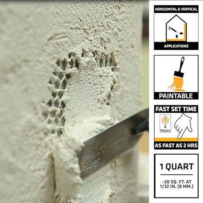 SIKA Sikacryl Stucco Repair, White, 1-Qt, Ready-Mix Stucco Patch for Large Cracks and Spalls, Acrylic-Based, Interior/Exterior, Textured, Moisture-Resistant