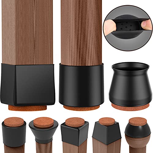 Chair Leg Caps Updated Chair Leg Cover Protectors for Hardwood Floors Square Round Rectangular All Shapes Silicone Rubber Feet for Furniture Table Chair, Stronger Felt & Silicone, 16Pack, Black - color: Newly Updated-all Shape-perimeter 3-3/4” to 6-5/16”