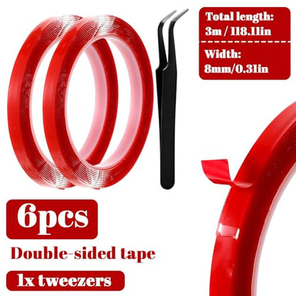 6 PCS Nail Tape for Press on Nails, Nail Tape with Tweezer, Strong Adhesive Clear MountingTape for Nails Art Display, Packaging, Storage