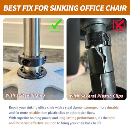 Office Chair Cylinder Clamp Fix Kit – Heavy Duty Steel Bracket to Stop Chair Sinking, Adjust Height Without Gas Lift Replacement, Office Chair Saver Kit, No Tools Required