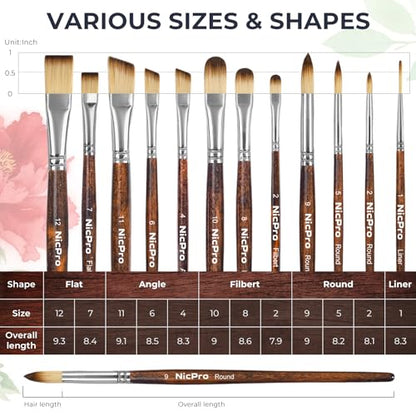 Nicpro 12PCS Artist Paint Brush Set, Craft Paint Brushes for Acrylic Painting, Oil, Watercolor, Gouache, Tempera, Face, Body, Fabric, Model, Art Supplies Paintbrushes for Artists Beginners (Wood) - color: Brown Wood