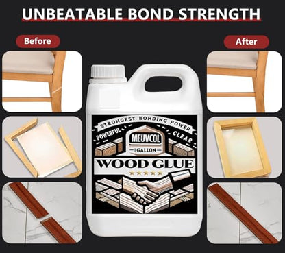 Meuvcol Wood Glue 1 Gallon, Ultimate Wood Glue for Furniture Heavy Duty, Furniture Glue for Woodworking,Crafts, Clear Strongest Glue for Wood, Extra Strength White Adhesive for Cabinets, Chair Legs - size: 4160 g