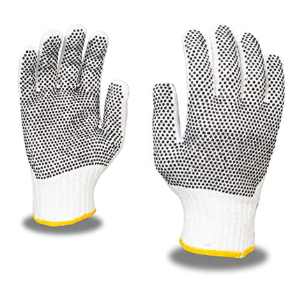 Cordova 3850L/P Standard Weight Gloves, Bleached, Poly/Cotton Machine Knit, 2-Side PVC Dots, Large, 12-Pack - size: Large