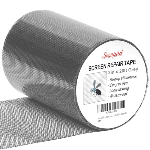 Secopad Grey Window Screen Repair Tape, 3IN X 20FT (240IN) Screen Repair Kit for Windows or Doors, Strong Adhesive Patch Kit Fiberglass Mesh Tape - color: Gray, size: 3IN x 20FT