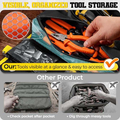 Roll Up Tool Bag, Heavy Duty See-Through Tool Roll Organizer with 2 Detachable Pouches, Portable Mechanic & Motorcycle Tool Bag, Birthday & Father’s Day Gift, Yellow - color: Yellow