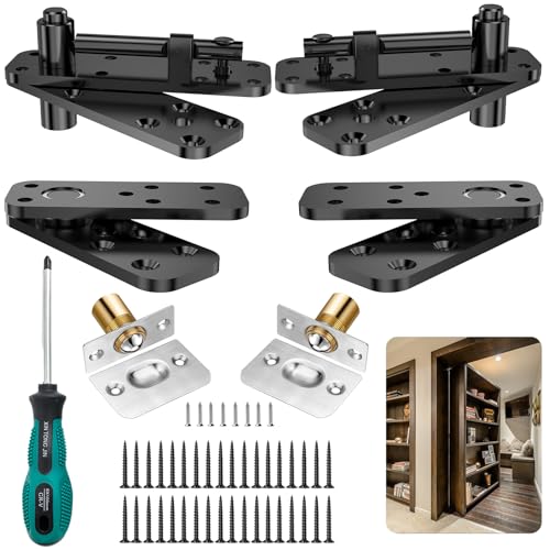 Hidden Door Hinge Pivot Hinge, 570LBS Load-Bearing Heavy Duty Pivot Door Hardware for Hidden Door Bookcase, Hinge Kit 360° Rotation Invisible Door Hinges for Secret Door (Black-2pcs) - color: Black-2pcs