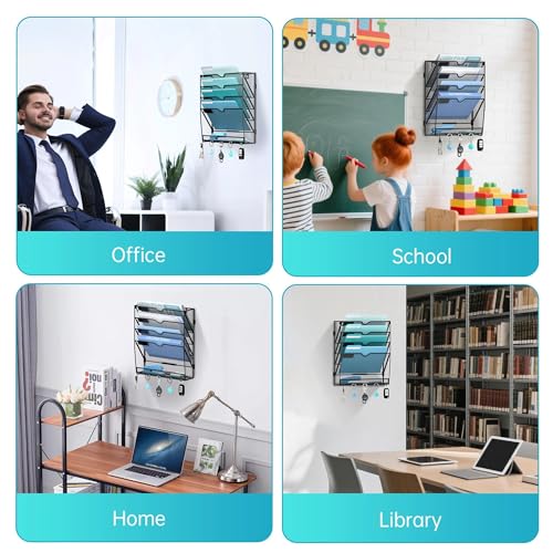 5 Tier Wall File Organizer - Hanging File Organizer with 5 Hooks, Mail Holder Wall Mounted for Papers, Folders, Magazines, Bills, Office&School Organization, Black - size: 5 Tier-Black