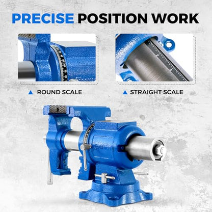 5-Inch Heavy Duty Bench Vise Ductile Iron Bench Vise 360° Multi-Purpose Bench Vice with Anvil, Clamp force 4000KG, Blue - size: 5-inch