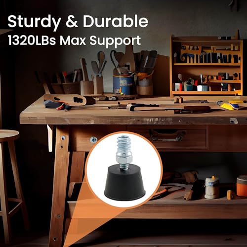 NEWBYTEK Adjustable 1/4" Rubber Threaded Furniture Levelers - 8 Pack | Screw-in Table Chair Feet Glides for Chairs, Tables, Cabinets, Patio Furniture - size: 1/4-20 Thread, 8 Pack