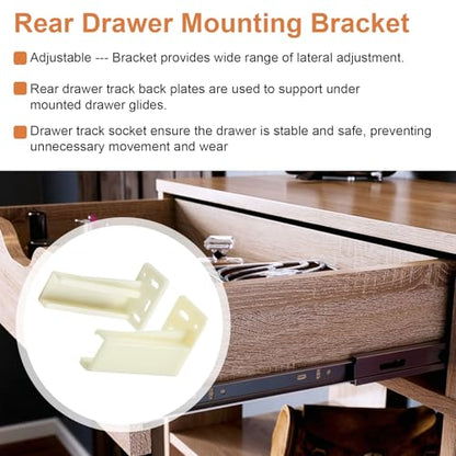 Drawer Slide Socket Set Cabinet Hardware, RV Drawer Parts Fits 0.86 Inch Drawer Slide, Rear Drawer Track Socket Mounting Back Plates Brackets, Drawer Side Track Brackets 2 Set