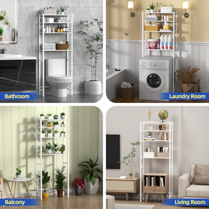 samstar 4 Tier Over The Toilet Storage Rack, Bathroom Organizer Shelves Cabinet Above Toilet, with Adjustable Height Freestanding Shelf Space Saver, White - color: 4 Tier White