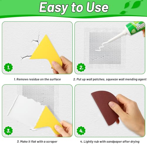 Mckanti Drywall Repair Kit - Spackle & Patch for Wall Holes, Includes 4 Pcs Drywall Patch, Sandpaper, Scraper - color: 3 Pack Wall Spackle