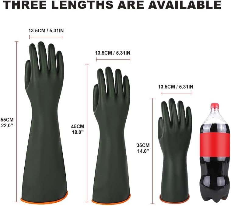 Heavy-Duty Latex Chemical Resistant Gloves - Reusable Long Rubber Dishwashing Gloves with Forearm Protection for Men - Waterproof, Industrial Safety Gear, Acid & Alkali Resistant, Oil-Proof,14“，2 Pair - size: 14”（2 Pair）