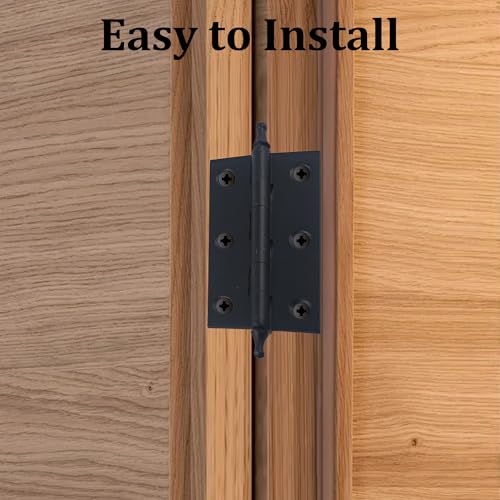 3.5 Inch Antique Style Solid Brass Butt Hinges with Ball Finials, Black Plated Butt Hinges with for Furniture Cabinet Drawer Door, 2PCS - size: 3.5 Inch
