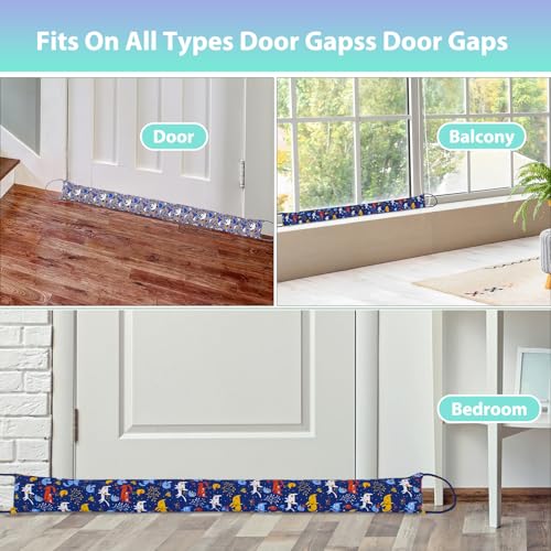 Weighted Door Draft Stopper, 2 Pack 48 Inch Under Door Blocker, Bottom of Door Window Air Noise Light Gap Filler, Saving Energy Cartoon Print Canvas Cotton 2.8Lb - size: 48 inch