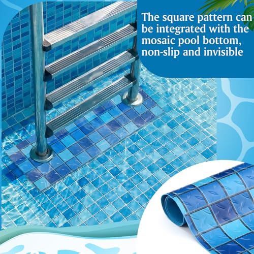 Drydiet Pool Step Mat Above Ground Ladder Mat, Swimming Protective Nonslip Step Pad with Texture, Pool Essentials Accessories for Floor Liners and Stairs, Blue and Green Square Pattern(9 x 24 Inch) - size: 9 x 24 Inch