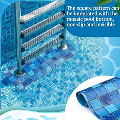 Drydiet Pool Step Mat Above Ground Ladder Mat, Swimming Protective Nonslip Step Pad with Texture, Pool Essentials Accessories for Floor Liners and Stairs, Blue and Green Square Pattern(9 x 24 Inch) - size: 9 x 24 Inch