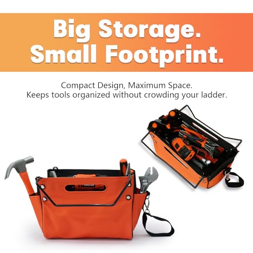 Ladder Tool Pouch Organizer – Heavy Duty Ladder Accessory Caddy with Multi-Pockets for Wrenches, Hammers & Hand Tools – Durable Oxford Storage Bag