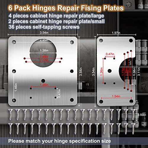6 Pcs Cabinet Hinge Repair Plate, Hinge Repair Board, Cabinet Hinges Repair Brackets with Screws, Metal Hinges Repair Fixing Plates - size: Small