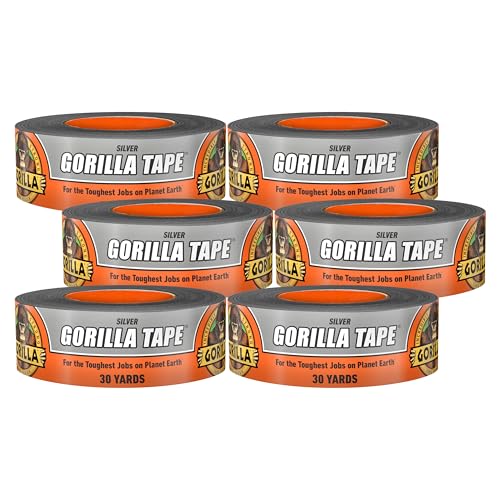 Gorilla Tape, 1.88 in x 30 yd, Silver (Pack of 6) - Duct, Utility, Triple Layer Strength, Indoor & Outdoor, Weather Resistant Shell - size: 6 - Pack