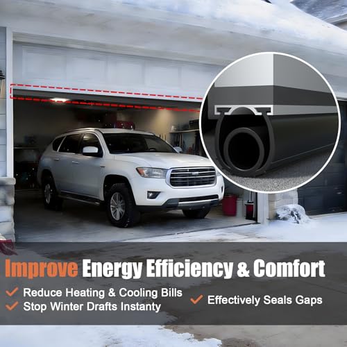 Garage Door Seals Bottom Rubber – 16.5FT EPDM Weatherproof Seal with Pre-Drilled Aluminum Track Retainer Kit, Fits 8-20FT Doors, Rodent Proof, Noise Reducing (1.57" Width, Black) - size: With Aluminum Track - 16.5 Ft