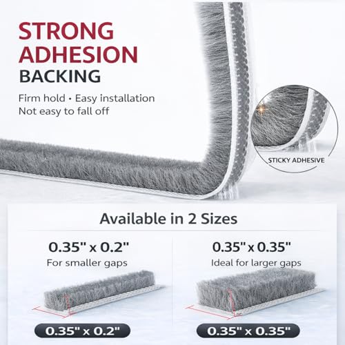39FT Weather Stripping Door and Window Seal, Self-Adhesive Soundproofing Seal Strip, 0.35" Wide x 0.2" Thick, Draft Stopper for Doors & Windows (Grey, 39.4FT, 0.35'' Wide X 0.35'' Thick) - size: 39.4ft, 0.35'' Wide X 0.35'' Thick