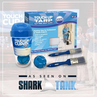 Touch Up Cup Painting Kit - Includes 3 Paint Storage Containers, 1 Painters Tarp, 2 Touch Up Paint Brushes, As Seen On Shark Tank Products - style: 3Cup + 1Tarp & 2Brush
