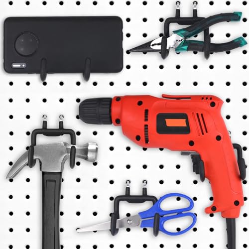 Hotop 4 Pieces Pegboard Hooks Pegboard Drill Holder Peg Board Hooks for Hanging Black Flat Utility Hook Peg Board Organization Accessory for Workbench, Garage Craft Storage(7.48 x 2.8 x 3.66 Inch) - size: 7.48 X 2.8 X 3.66 Inch