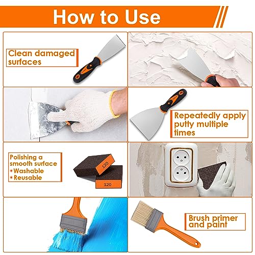 THINKWORK Putty Knife Set - 14Pcs Stainless Steel Paint Scraper Tools, Drywall Knife Set for Removing Wallpaper, Repairing Drywall, Applying Putty, Taping, Scraping Plaster, Cement, Adhesive