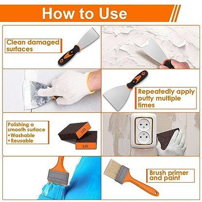 THINKWORK Putty Knife Set - 14Pcs Stainless Steel Paint Scraper Tools, Drywall Knife Set for Removing Wallpaper, Repairing Drywall, Applying Putty, Taping, Scraping Plaster, Cement, Adhesive