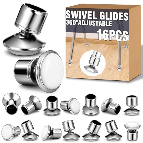 Chunful 16 Pcs 5/8'' Swivel Glides with Beveled Ferrule for Stacking Chair Nylon Steel Plate Base Replacement Swivel Chair Glide Adjustable Furniture Leveler Feet Nickel Plated
