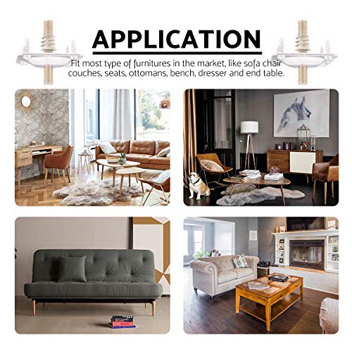4Pcs Furniture Leg Mounting Plates Kit with M8 Hanger Bolts & Adapters - Heavy Duty T-Plate Repair Kit for Sofa,Couch,Chair,Ottoman, Table Legs, 2"x2" Metal Brackets for Wobbly Furniture Fix - color: Silver