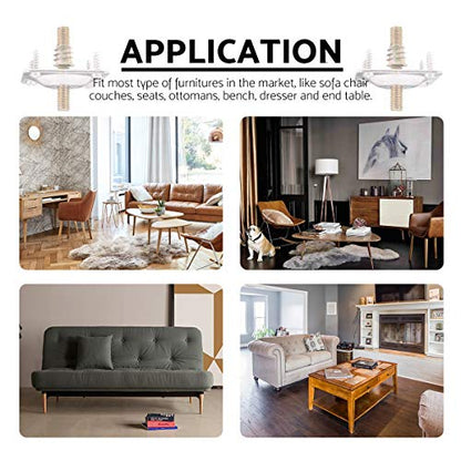 4Pcs Furniture Leg Mounting Plates Kit with M8 Hanger Bolts & Adapters - Heavy Duty T-Plate Repair Kit for Sofa,Couch,Chair,Ottoman, Table Legs, 2"x2" Metal Brackets for Wobbly Furniture Fix - color: Silver