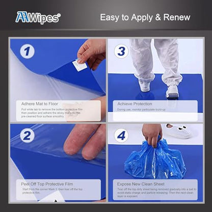 AAwipes Sticky Mat 18" x 24" 10 Packs, 30 Sheets/Packs, 300 Sheets Total Blue Tacky Pads for Cleanroom Laboratory Hospital Construction Pets - size: Blue 18" x 24"