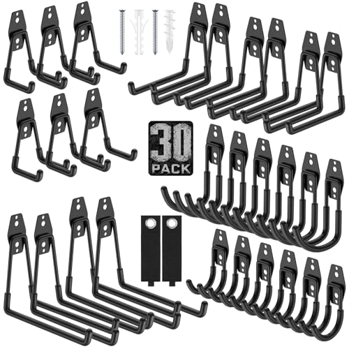 Garage Hooks with Anti-Slip Coating,Heavy Duty Wall Mount Storage Hooks for Hanging Bike,Hose,Ladder,Yard,Garden Tools (30 Pack Black) - color: 30 Pack Black