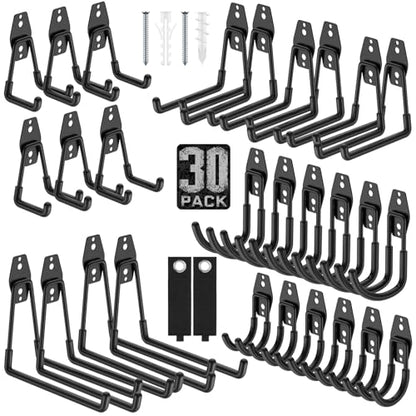 Garage Hooks with Anti-Slip Coating,Heavy Duty Wall Mount Storage Hooks for Hanging Bike,Hose,Ladder,Yard,Garden Tools (30 Pack Black) - color: 30 Pack Black