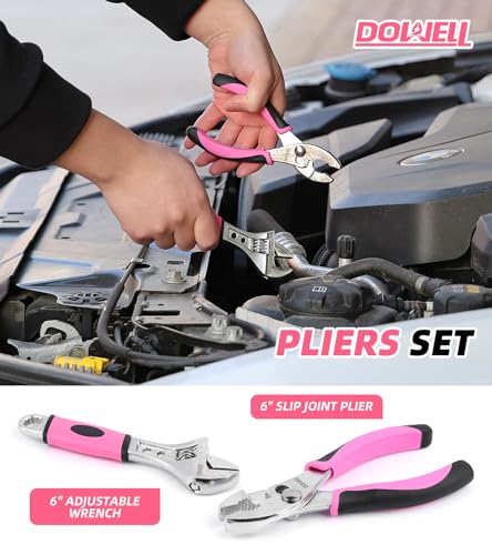 DOWELL Pink Tool Kit 140PCS for Women, Girls, Ladies, Household Tool Set with 14” Tool Bag - size: 140PCS