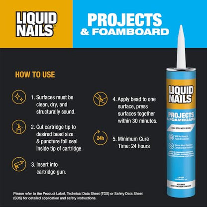 Liquid Nails Latex Projects 10 oz Off-White Interior Projects and Foamboard Adhesive (Pack of 2) - size: 10 Ounce (Pack of 2), style: Foamboard