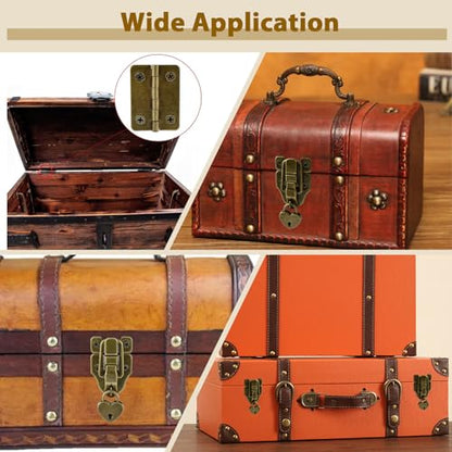 Aifeier ET 2 Sets Retro Style Duckbilled Toggle Hasp Latch Heart-Shaped Padlock and Antique Folding Flush Hinge Kit with Mounting Screws for Jewelry Box Crate Furniture Decoration-Bronze