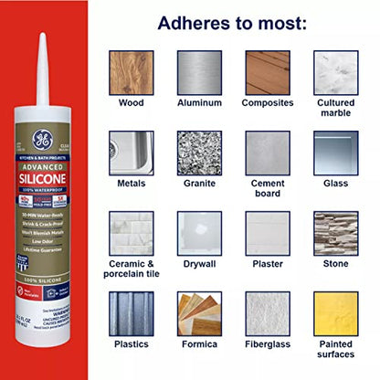 GE Sealants & Adhesives Advanced Silicone 2* Kitchen & Bath Sealant, 10.1oz, White