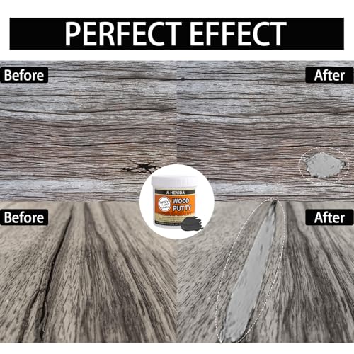 Gray Wood Filler Repair Kit - Paintable, Stainable Wood Putty for Restore Cracks and Holes on Wooden Floor Furniture, Vinyl, Laminate, Veneer, Cabinet